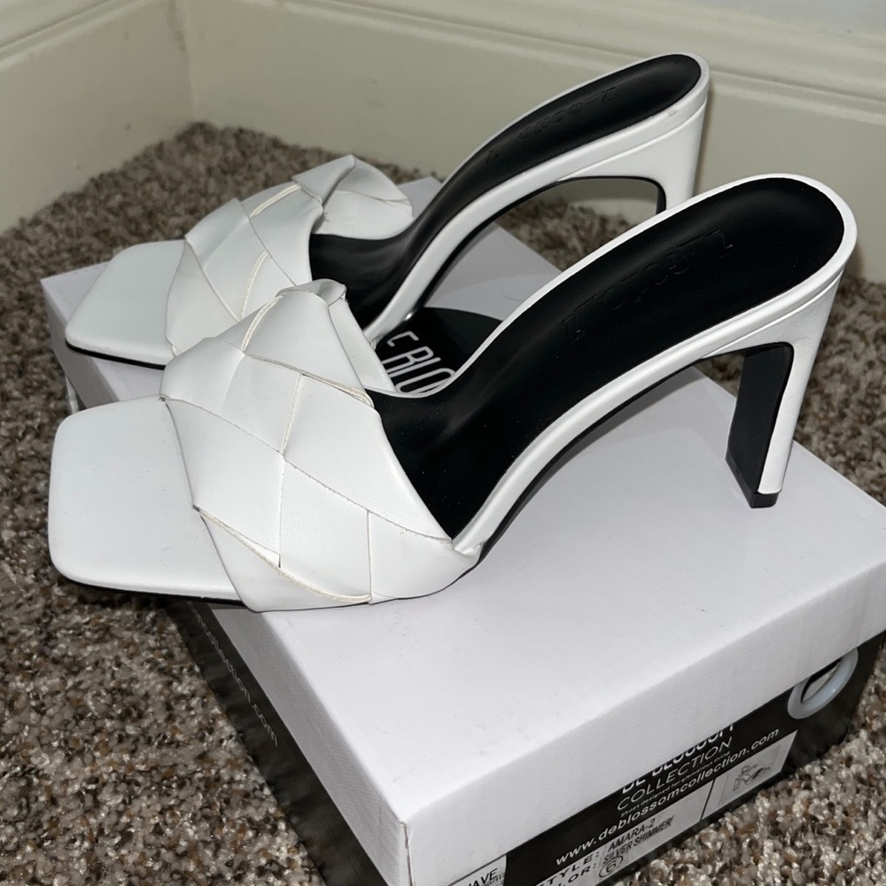 Z_code_Z  Wide Fit Rae woven detailed heeled sandals in white